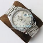 EW Swiss Replica Rolex Day-Date 40 Silver Stripe Dial Diamond Bezel Watch